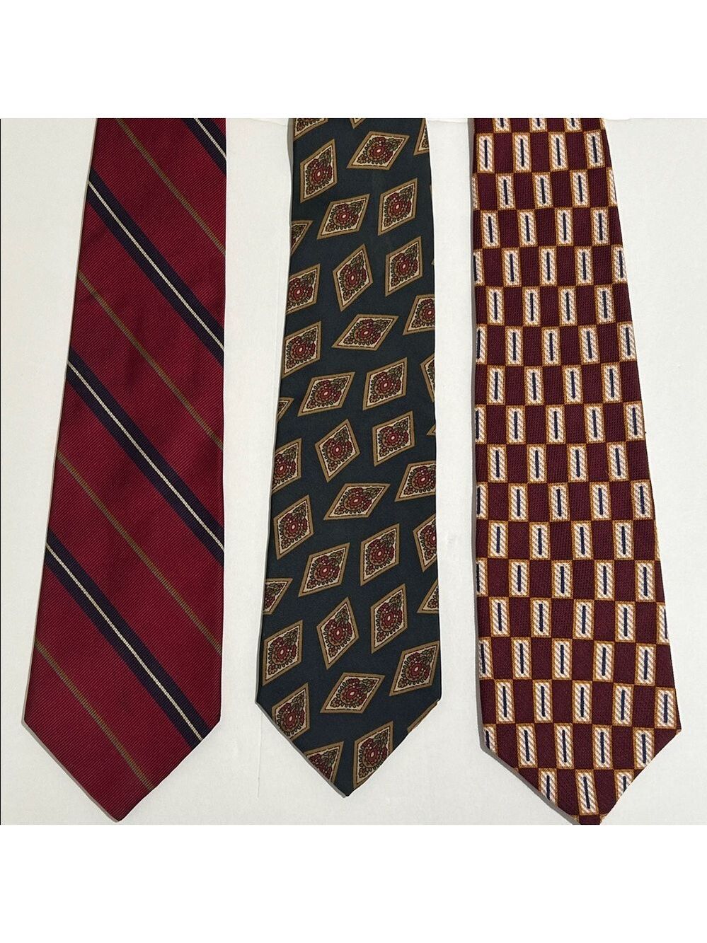 Jos. A. Bank Collection Elegant Red, Green, and Burgundy Men's Ties Set of 3.